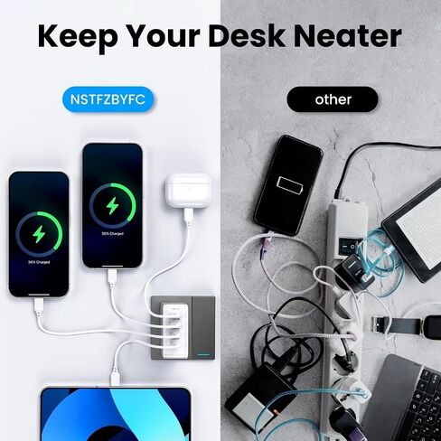 محطة شحن USB C بقدرة 140 وات، محطة شحن سريعة متعددة المنافذ، شاحن USB C بقدرة 65 وات، محول طاقة شاحن لأجهزة MacBook iPhone15/14/13/12Mini/ProMax/MacBook/هاتف Android - أبيض in Saudi Arabia