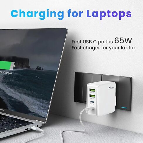 محطة شحن USB C بقدرة 140 وات، محطة شحن سريعة متعددة المنافذ، شاحن USB C بقدرة 65 وات، محول طاقة شاحن لأجهزة MacBook iPhone15/14/13/12Mini/ProMax/MacBook/هاتف Android - أبيض in Saudi Arabia