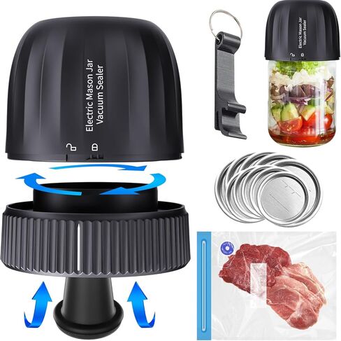 Electric Mason Jar Vacuum Sealer, 3-in-1 Mason Jar Vacuum Sealer Kit for Wide & Regular Mouth Mason Jars Vacuum Bags, Strong Suction Cordless Canning Vacuum Sealer for Food Saver Storage,Black in Saudi Arabia