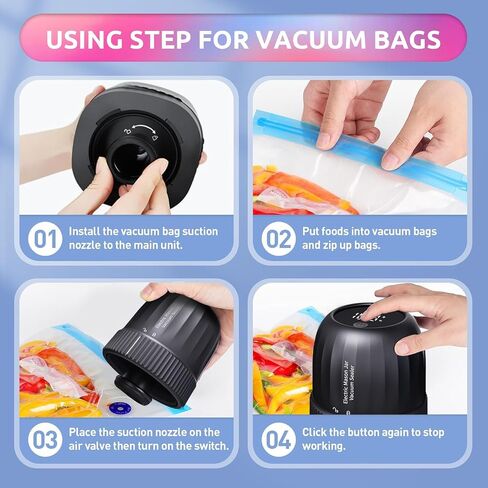 Electric Mason Jar Vacuum Sealer, 3-in-1 Mason Jar Vacuum Sealer Kit for Wide & Regular Mouth Mason Jars Vacuum Bags, Strong Suction Cordless Canning Vacuum Sealer for Food Saver Storage,Black in Saudi Arabia