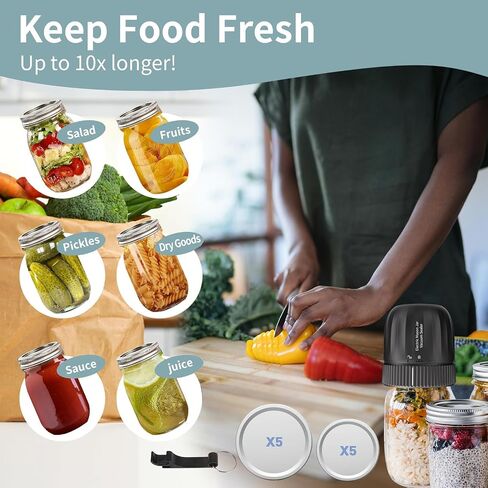 Electric Mason Jar Vacuum Sealer, 3-in-1 Mason Jar Vacuum Sealer Kit for Wide & Regular Mouth Mason Jars Vacuum Bags, Strong Suction Cordless Canning Vacuum Sealer for Food Saver Storage,Black in Saudi Arabia