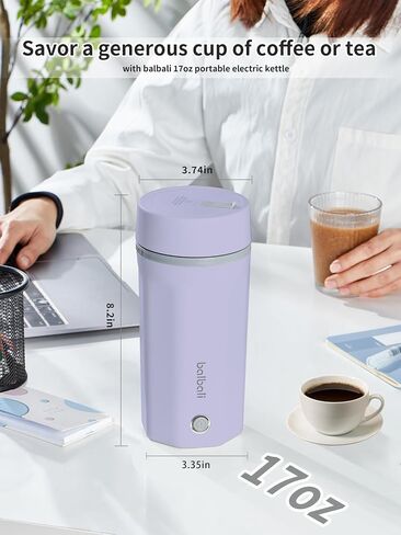 balbali 17oz Travel Kettle Portable Electric Kettle - Mini Hot Water Boiler/Maker/Heater/Warmer for Tea - Small Electric Thermos Heated Travel Mug - Portable Kettle for Travel - Black in Saudi Arabia