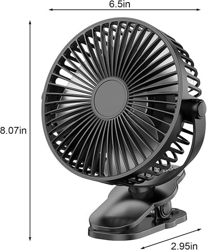 Compact Clip on Fan Battery Operated, 5000mAh 6 Inches Portable Personal Fan for Outdoors, Baby Stroller,Car Seat,Gym - Black in Kuwait