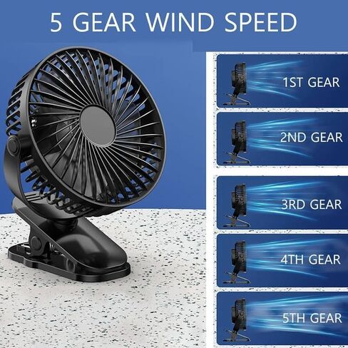 Compact Clip on Fan Battery Operated, 5000mAh 6 Inches Portable Personal Fan for Outdoors, Baby Stroller,Car Seat,Gym - Black in Kuwait