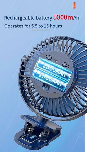 Compact Clip on Fan Battery Operated, 5000mAh 6 Inches Portable Personal Fan for Outdoors, Baby Stroller,Car Seat,Gym - Black in Kuwait