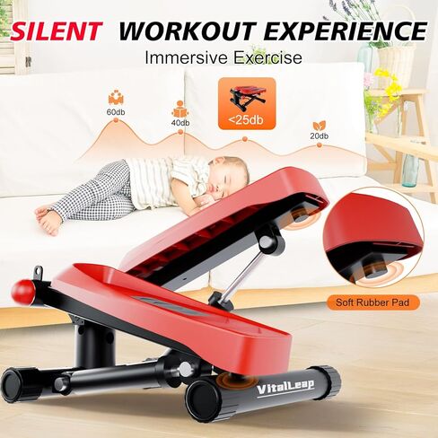 Steppers for Exercise, Air-Powered Mini Steppers with Resistance Bands for Home Fitness, 330LBS Loading Upgraded Stair Steppers, 10DB Super Quiet Fitness Steppers with LCD Monitor in Saudi Arabia
