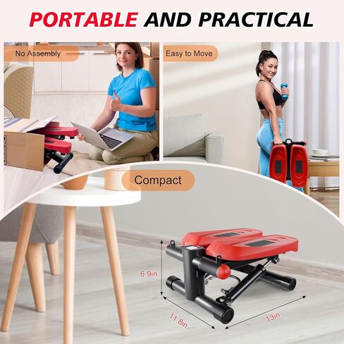 Steppers for Exercise, Air-Powered Mini Steppers with Resistance Bands for Home Fitness, 330LBS Loading Upgraded Stair Steppers, 10DB Super Quiet Fitness Steppers with LCD Monitor in Saudi Arabia