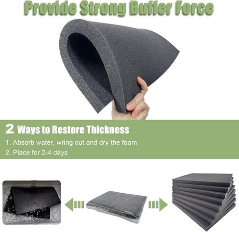 8 قطع من ورق إسفنج البولي يوريثين، حشوة إسفنجية عالية الكثافة قابلة للقطع للحافظة، صندوق الأدوات، المجوهرات، تخزين الألعاب، الكاميرا، الحرف اليدوية، 16 × 12 × 0.7 بوصة، أسود in Kuwait