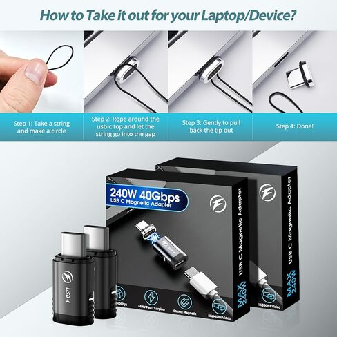 2 حزمة USB C محول مغناطيسي 240 واط، 24 دبوس 90 درجة محول USB C مغناطيسي مع PD شحن سريع USB4 40 جيجابت في الثانية 8K 60 هرتز فيديو متوافق مع Thunderbolt 3/4، MacBook Pro/Air/، PS5 PSVR2 in Saudi Arabia