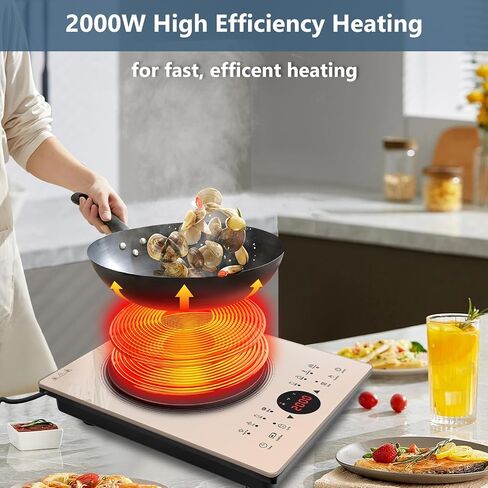 Single Burner Induction Cooktop, 2000W Portable Electric Stove for Cooking, Induction Cooker with Silent Control Function, 110V Plug in Electric Hot Plate for Induction-ready Cookware in Saudi Arabia