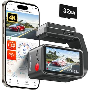 REDTIGER F4 4K Dash Cam Front with 2.2" Mini Touch Screen, Voice Control, 2160P UHD Dash Camera for Cars, Included 32GB Card, Built-in GPS, WiFi APP Control, 24H Parking Monitor, Night Vision