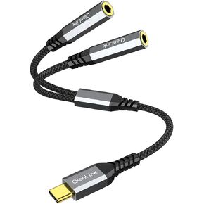 USB C to Dual 3.5mm Female Headphone Splitter, Type C to Dual 3.5mm Aux Y Jack Splitter Headphone Microphone Adapter for iPhone 15 16 Pro Max Plus, Samsung Galaxy S24 23 22, Pixel, Note 20, iPad Pro