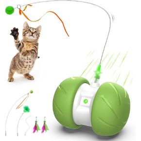 Interactive Cat Toys for Indoor Cats, Motion Activated Cat Toys, Automatic Cat Toy with Extra Long Feather Wand, Cat Mouse Toys, USB Rechargeable (Green)