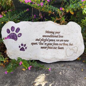 Shinning Pawprints Pet Memorial Stones Headstones for Dogs or Cats - Hand Painted Pet Dog Garden Stones Grave Markers Stepping Stones for Garden Yard Patio or Lawn, Sympathy Pet Dog Memorial Gifts