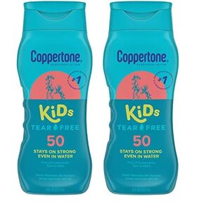 Coppertone Kids Sunscreen Lotion SPF 50, Water Resistant Sunscreen for Kids, #1 Pediatrician Recommended Sunscreen Brand, Tear Free Sunscreen Lotion, 8 Fl Oz Bottle