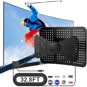 2024 Newest 1100+ Miles Range TV Antenna, Digital TV Antenna Indoor/Outdoor with Amplifier and Coax Cable, HD Antenna for TV Indoor Outdoor for 2 TVs - 32.8ft Coax Cable - Support 4K 1080p