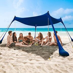 COMMOUDS Beach Tent, Camping Sun Shelter with UPF50+ Protection, Sand Shovels, Ground Pegs and 4 Stability Poles, Outdoor Pop Up Beach Shade Canopy for Fishing, Backyard or Picnics