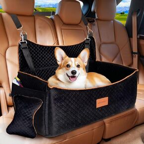 Dog Car Seat for Large/Medium Sized Dog, Pet Car Seat for Under 35lbs, Memory Foam Dog Booster Car Seat, Elevated Puppy Car Seat for Traveling, Removable Washable Dog Bed for Car SUVs (Black)