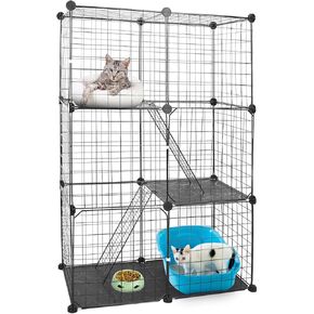 3 Tier Cat Cage, DIY Cat Cages Indoor Enclosure with 3 Adjustable Resting Platforms, 42 Inches Large Cat Crate Ferret Cage Cat Kennel Cat Playpen with 3 Doors