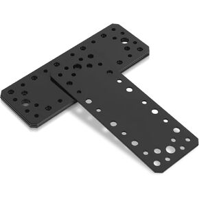 Flat Mending Plate, 10 Pcs Flat Straight Brace Brackets, Black Flat Connecting Brackets Metal Plate with Holes, Straight Flat Support Fixing Joining Plate for Truss Framing, Furniture, Wood