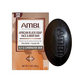 Ambi African Black Soap Face & Body Bar | Cleans and Nourishes Skin | Rinses Clear, 5.3oz Ounce