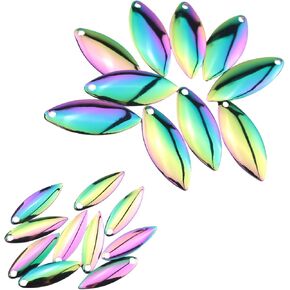 20PCS Lure Willow Leaf Blades 10 Small Sizes 10 Large Sizes Blade Type Metal Bait Spinner Blades Fish Attracting Reflective Flashing Blades Iridescent Colors Willow Leaf Noise Tablets
