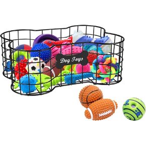 Metal Dog Toy Organizer, Iron Wire Basket, Dog Bone Shaped Storage, Puppy Accessory Organizer - Medium, Black