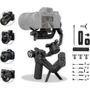 FeiyuTech Scorp Mini 3-Axis Stabilizer الكل في واحد للكاميرا بدون مرآة مع عدسة قصيرة، كاميرات مدمجة، كاميرا الحركة Gopro، عرض 54-88 مم iPhone 14 Pro، شاشة لمس 1.3 بوصة، حمولة 2.6 رطل