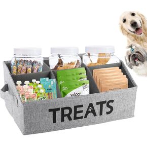 Dog Storage Organizer,Dog Treat Container Bin,Collapsible Fabric Storage Box for Pet Treats with removable dividers,Dog Stuff Container for Dog Treats Stick/Pet Canned Food/Packaged Snacks