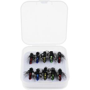 10Pcs Fly Fishing Lures Kit Fly Fishing Bait Artificial Baits for Bass Trout Salmon Fishing Dry Flies Wet Flies Streamers Nymphs 10x15mm