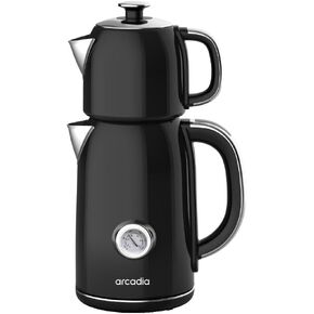 Arcadia Electric Turkish, Black and Herbal Tea Maker and Kettle, Stainless Steel, Temperature Control, LED and Dial Display, Auto Shut-off, Boil-Dry Protection, Black, 1.7L (1.5qt), 120V, 1500W