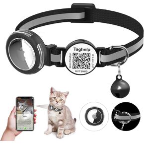 Waterproof Airtag Holder Cat Collar .Lightweight Kitten Collar for Apple Air tag. Solid & Safe,Reflective Pet Collar, Breakaway Cat Collar, Scan QR for Instant Location Alerts.(Black)