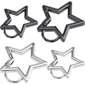 OIIKI 4 PCS Star Shaped Keychain Clip, Zinc Alloy Carabiner Snap Hook Holder, Star Carabiner Clip, Spring Snap Keychain Clip with Key Chain Rings for Keys, Wallet