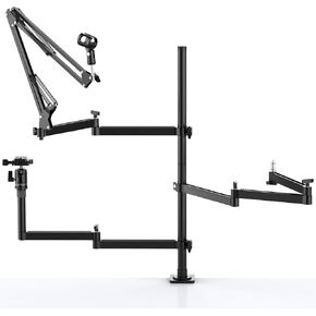 PICTRON Live Broadcast Boom Arm, ULANZI Flexible Desk Mount Camera Arm Clamp Webcam Stand, Microphone Boom Arm for Blue Yeti Snowball Yeti Nano, Webcam, Camera, LED Light, Voice Recording, Podcasting