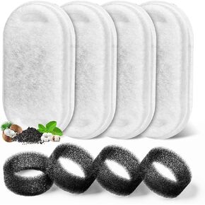 Cat Water Fountain Filter, Filters Replacement for 108Oz/3.2L&67Oz/2L&135Oz/4L Stainless Steel Pet Water Drinking Fountain,Dog Indoor Water Dispenser Fountain Carbon Filter, 4 Filters & 4 Sponges