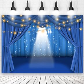 7x5ft Blue Curtain Photography Backdrop for Newborn Wedding Anniversary Party Spotlight on Shining Stars Show Photoshoot Background Photo Studio Props