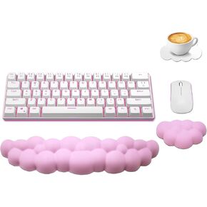 Cloud Wrist Rest Set for Keyboard and Mouse, Cloud Wrist Rest with PU Leather Memory Foam, Desk Cloud Wrist Pad for Working/Gaming/Computer/Office(White)