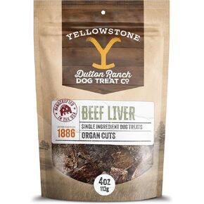 Yellowstone Limited Ingredient Dog Treats Beef Liver - Healthy Dog Treats Made in USA - Air Dried Beef Collagen Dog Jerky Treats - Crunchy & Chewy Dog Treats - Beef Dog Treats Jerky - 4 oz