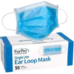 ForPro Single Use Ear Loop Mask, 3-Ply Disposable Non-Woven Face Mask, Latex-Free, Hypoallergenic, Fiberglass-Free, Protects Against Pollen, Dust, 50-Count