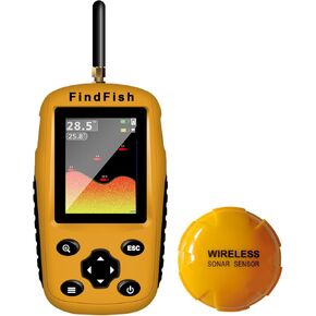 Fish Finder Portable Wireless Depth Finder for Boats Kayaks with Color LED Display Black/White Model Wireless Operating 100m (Sonar & Radio 2 airwave)