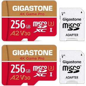 [5-Yrs Free Data Recovery] Gigastone 256GB 2-Pack Micro SD Card, 4K Game Pro, A2 V60 MicroSDXC Memory Card for Nintendo-Switch, SteamDeck, 4K UHD Video, Up to 130/85 MB/s, UHS-I U3 C10 with Adapter