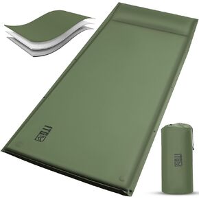 Self-Inflating Sleeping Pad with Pillow, Ultralight Camping Sleeping Mat No Air Pump Needed Built-in Dual Valves for Tent, Traveling, Backpacking, and Hiking