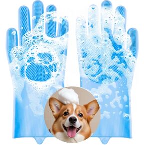 Pet Grooming Gloves, Silicone Dog Washing Gloves Dog Bathing Gloves with High Density Teeth Heat Resistant Dog Bath Supplies Enhanced Five Finger Design for Shower, Massage, Scrubbing, Shedding