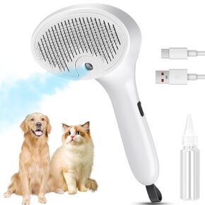 Cat Steam Brush, Pet Spray Hair Removal Comb Long & Short Hair, 3 in 1 Water Brush for Shedding & Grooming Rechargeable, Dog Self Cleaning Slicker Comb with Release Button(Yellow)