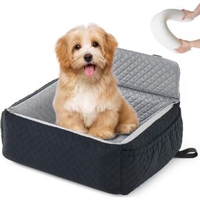 Dog Car Seat for Large Medium Dog,Washable Dog Booster Seat for 2 Small Dogs,Multi-Functional Dog Booster Seat with Thick Cushion, Safety Leashes Dog Sofa Cushion & Travel Dog Bed (Black, 57cm)