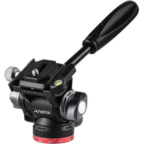 Andoer Compact Video Fluid Head Pan Tilt Tripod Head Panorama Ballhead Tripod Mount Aluminum Alloy 1/4 Inch Screw 10kg/22lbs Load Capacity with Handle Quick Release Plate