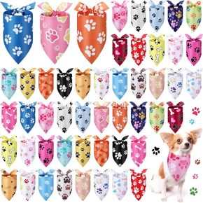 Abbylike 100 Pieces Dog Paw Print Dog Bandanas Bulk Dog Bandanas for Dogs Dog Kerchief Set Bibs Triangle Dog Scarf with Dog Paw Patterns for Daily Pet Costume Accessories Decoration