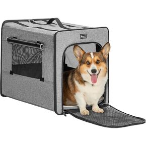 قفص للكلاب ناعم قابل للطي من Petsfit، قفص للكلاب قابل للنقل مقاس 24 بوصة مزود بنوافذ شبكية للكلاب المتوسطة الحجم، بيت للحيوانات الأليفة مناسب للسيارة باللون الرمادي