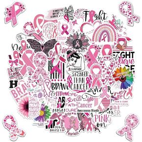 50PCS Breast Cancer Awareness Stickers, Breast Cancer Pink Ribbon Stickers for Fundraising Party Supplies Caring for Women's Health Waterproof Decals for Laptop Bumper Skateboard Water Bottle Phone