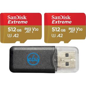 SanDisk MicroSD 512GB Extreme Memory Card (2 Pack) Works with GoPro Action Camera Hero11 Black and Hero11 Black Mini (SDSQXAV-512G-GN6MN) Bundle with 1 Everything But Stromboli MicroSDXC Card Reader